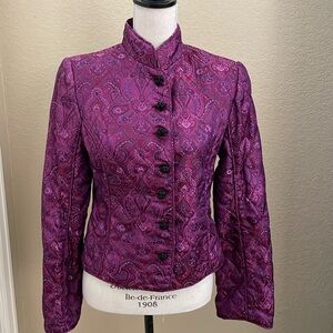 Purple multi color mandarin style satin  jacket. Size 8 New